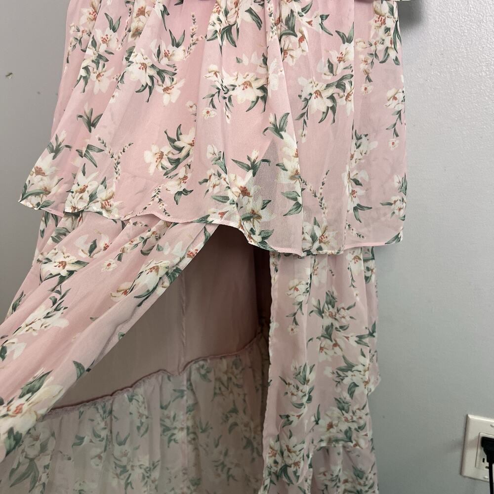 NWT VIGI Flourishing Shine Light Pink Floral Tiered Maxi Dress Sz L - Picture 6 of 16